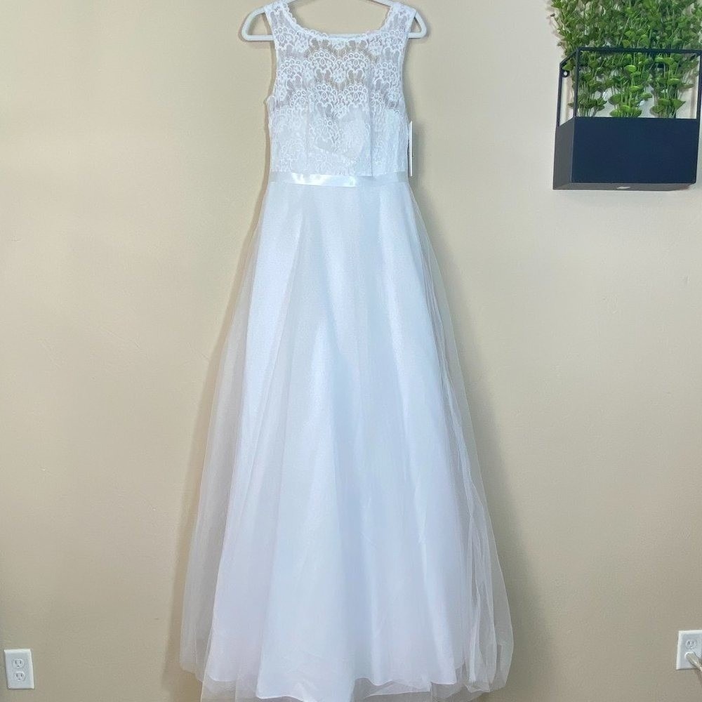 Davids Bridal Illusion Lace Tank A-Line Wedding Dress White WG3711‎ Size 10 NEW